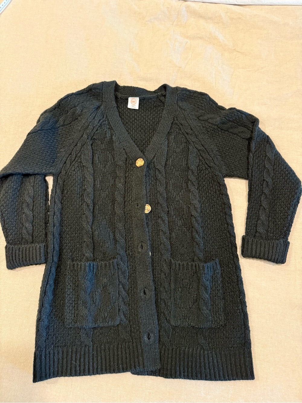 wonder nation Black Cable Knit Button-Front Cardigan